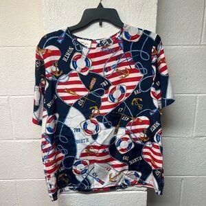 Nautical Themed Short Sleeve Sheer Top 12
